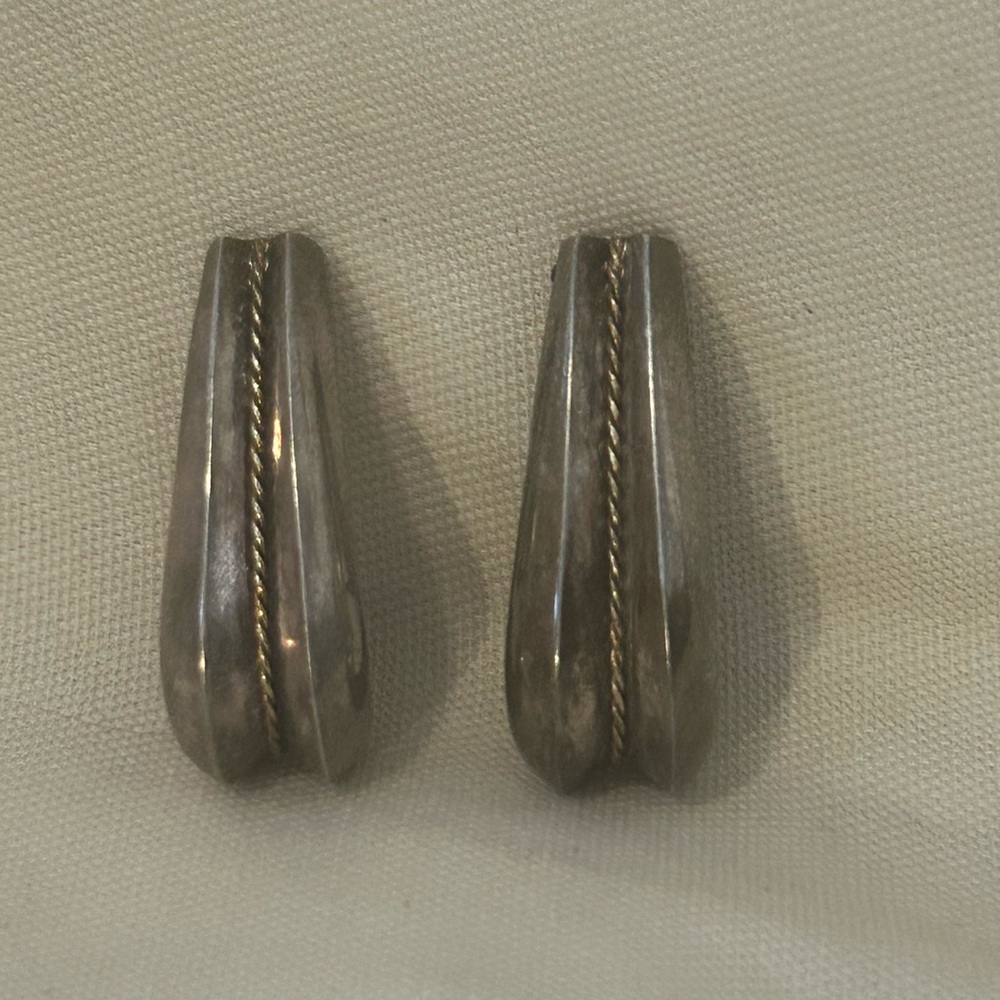 Charles Krypell 925 Sterling Silver 14k Twist Modernist Crescent Earrings Signed